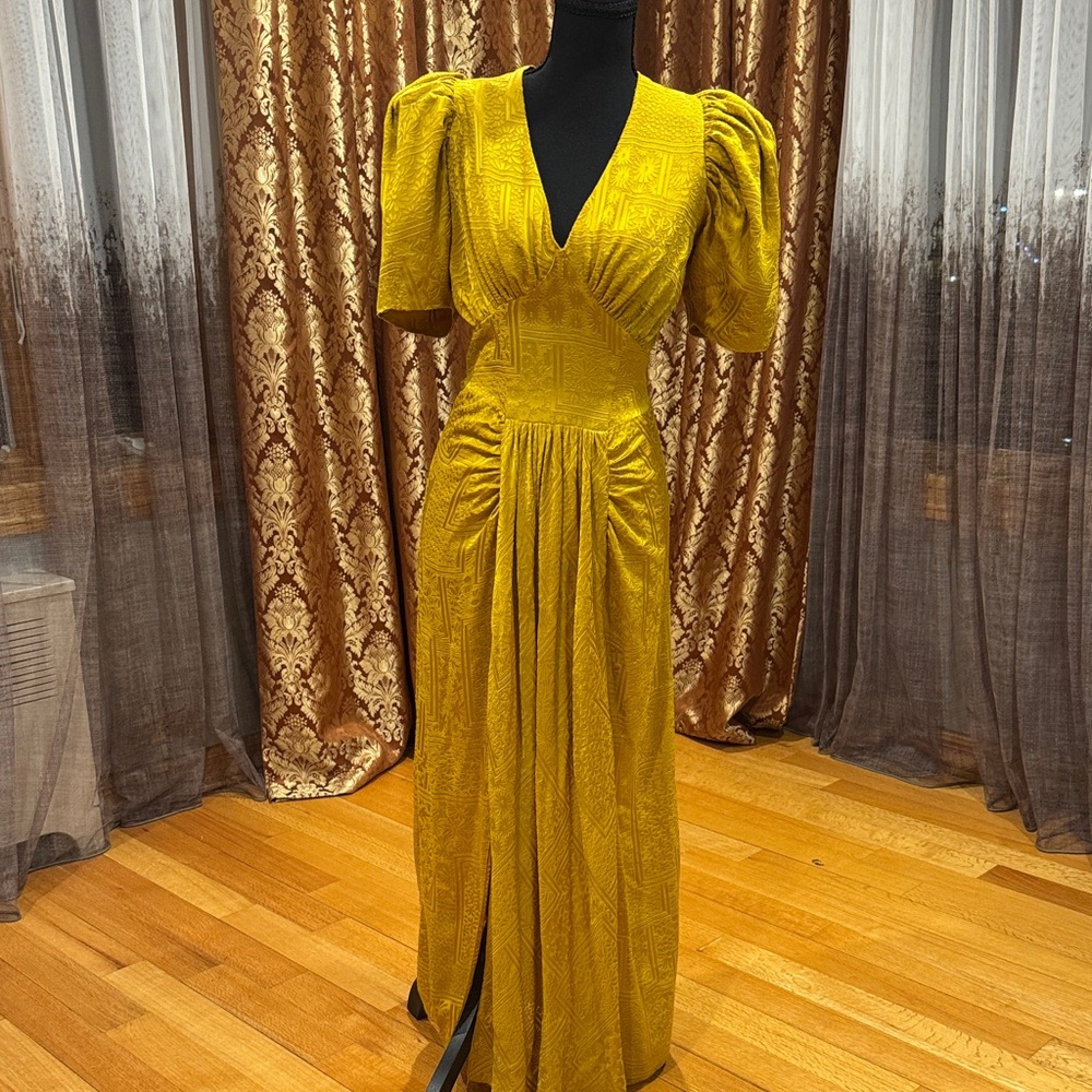 Chic Yellow Maxi Dress with Puff Sleeves